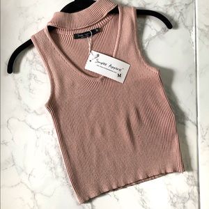 Ribbed Mock Neck Cut-Out Crop Top